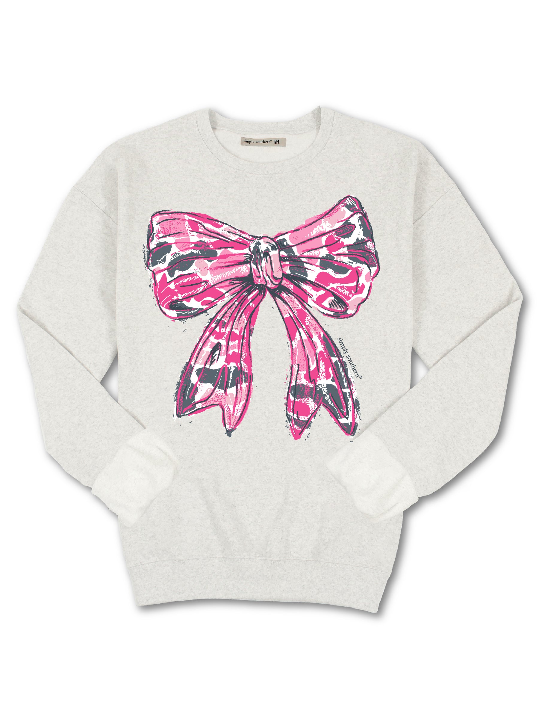 Simply Southern Pink Camo Bow Long Sleeve Crew Sweatshirt - SimplyCuteTees