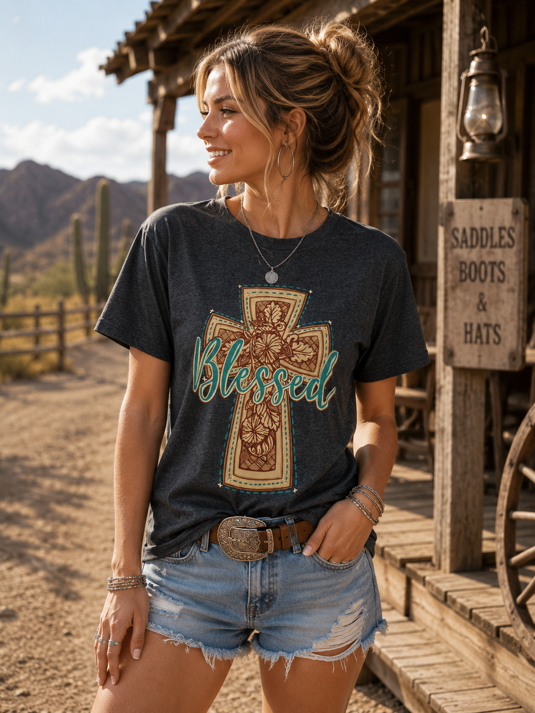 Girlie Girl Originals Preppy Blessed Western Cross T-Shirt