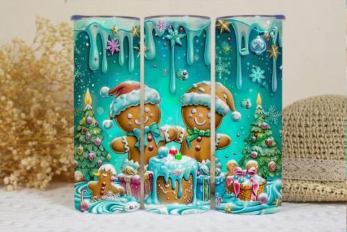 Christmas Gingerbread Man Icing 20 oz Skinny Tumbler Cup With Straw