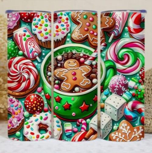 Christmas Gingerbread Man Mug and Sweets 20 oz Skinny Tumbler Cup With Straw
