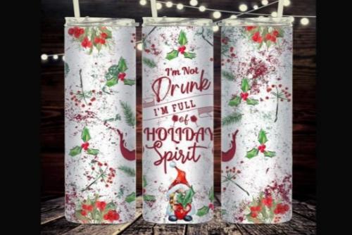 Christmas Im not Drunk Im Full of Holiday Spirit 20 oz Skinny Tumbler Cup With Straw