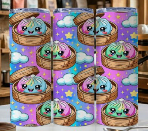 Cute Squishy Dumplings 20 oz Skinny Tumbler Cup With Straw