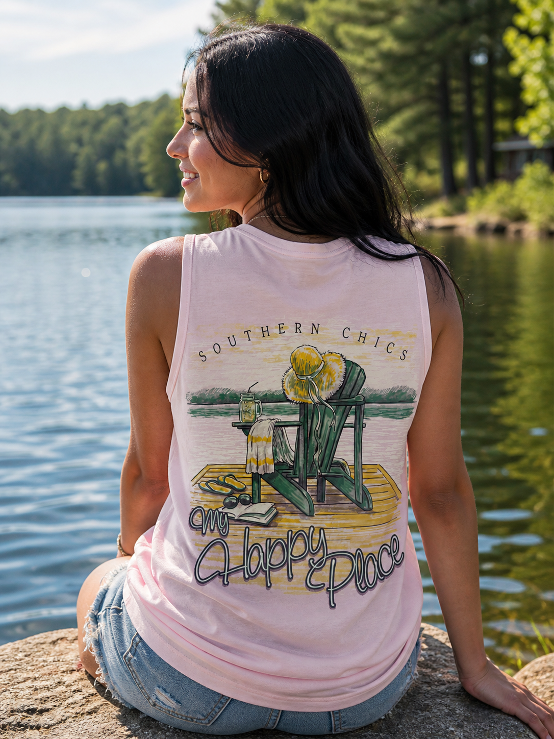 Southern Chics Beach Chair Happy Place Comfort Colors Tank Top