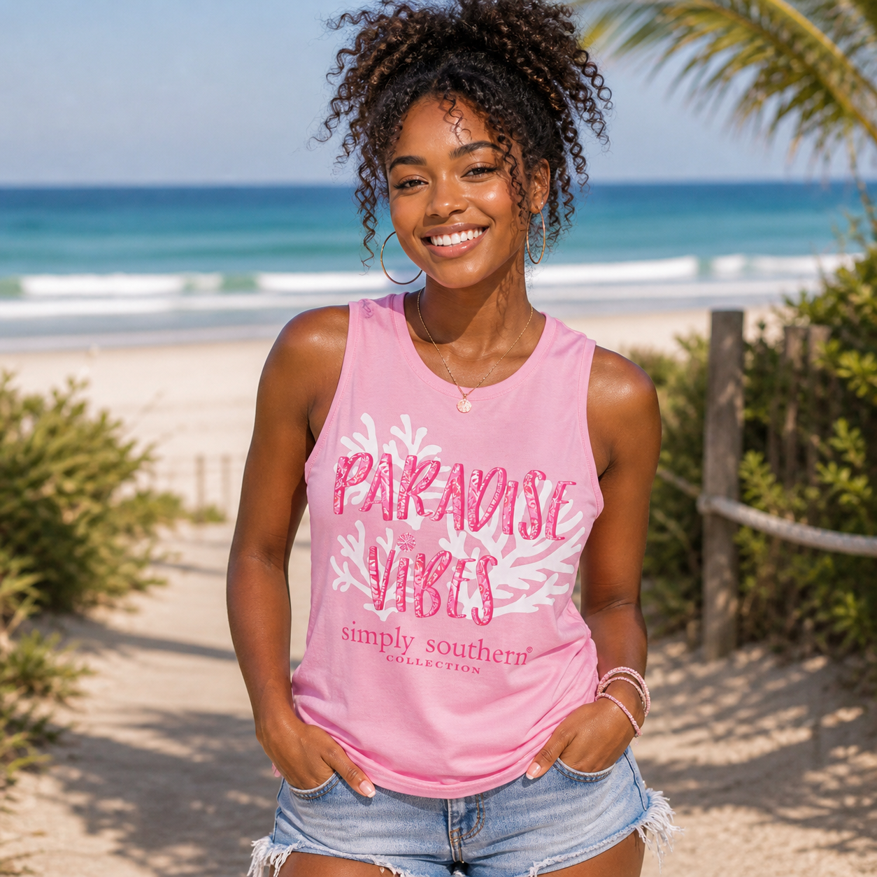 Simply Southern Preppy Paradise Vibes Shell Beach Tank Top
