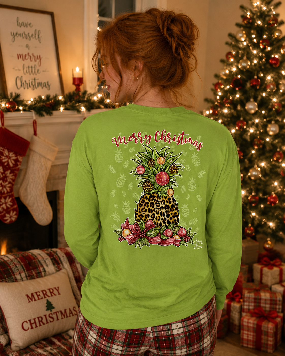 SALE Sassy Frass Christmas Leopard Pineapple Long Sleeve T-Shirt