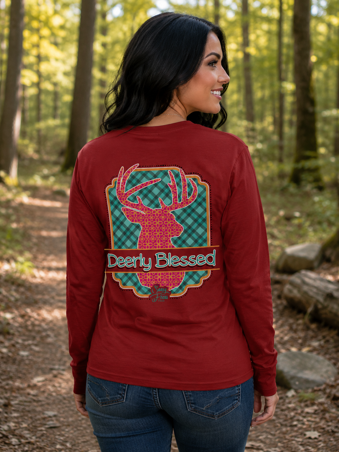 SALE Sassy Frass Deerly Blessed Deer Long Sleeve Bright Girlie T Shirt