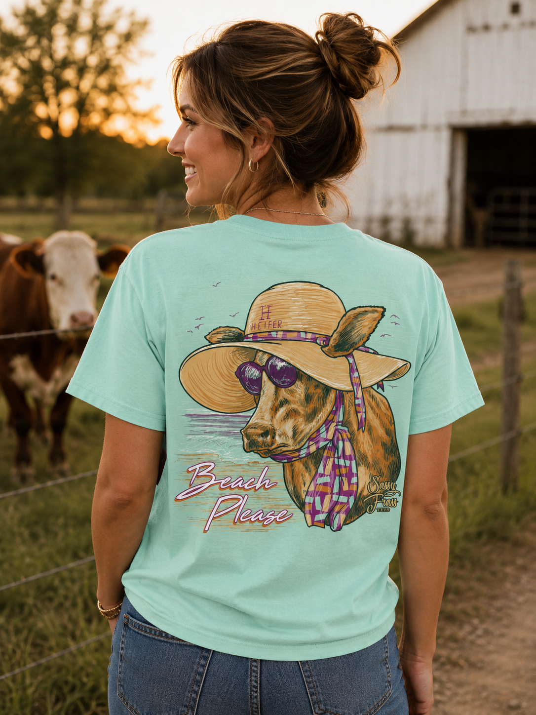 SALE Sassy Frass Beach Please Heifer Girlie Bright T Shirt