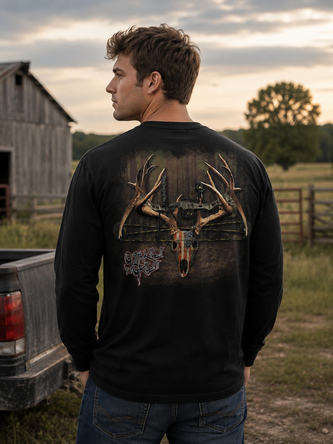 SALE Gotta Kill It To Grill It USA Bow Deer Skull Unisex Long Sleeve T-Shirt