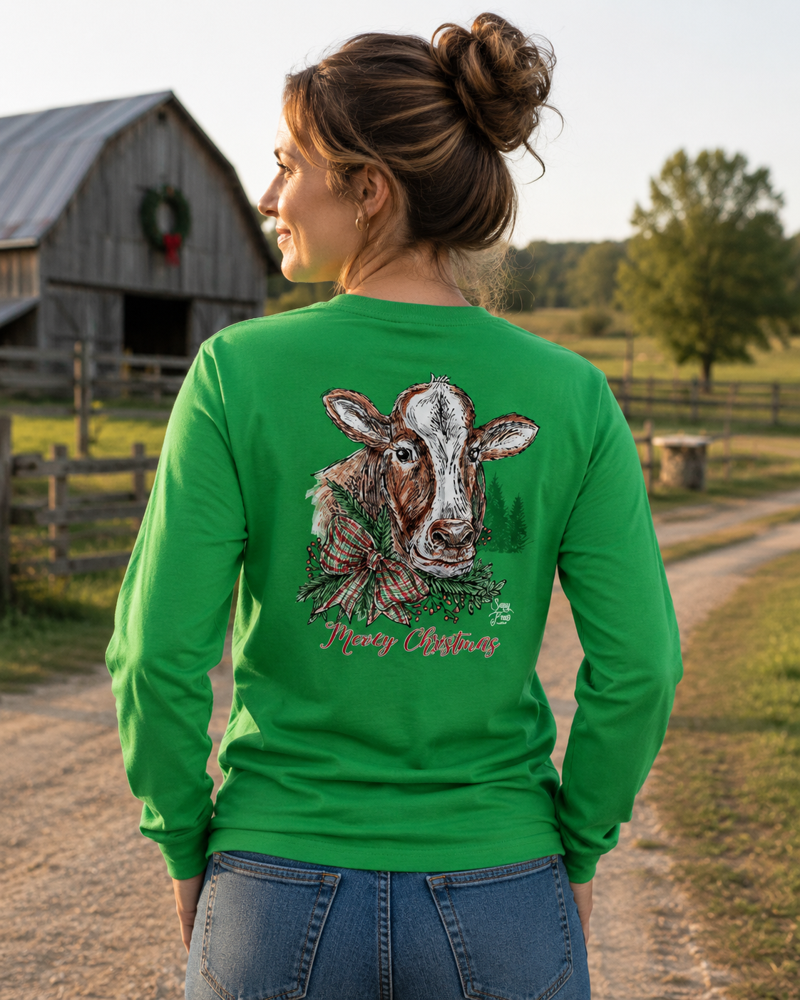 SALE Sassy Frass Mooey Christmas Cow Holiday Long Sleeve T-Shirt