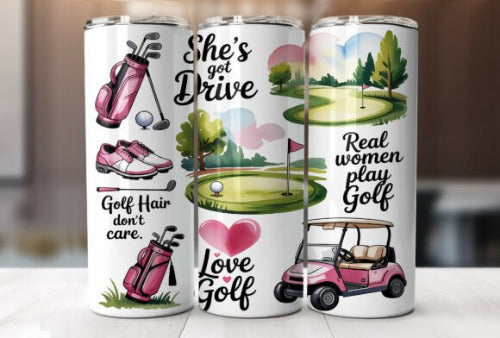 Golf Girl Woman 20 oz Skinny Tumbler Cup With Straw - SimplyCuteTees
