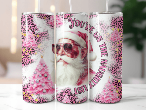 Christmas Pink Santa Naughty List 20 oz Skinny Tumbler Cup With Straw