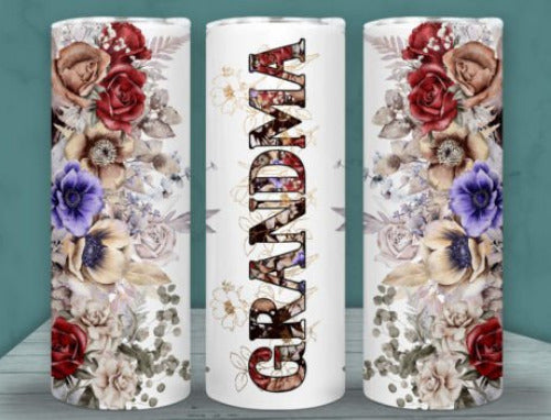 Grandma Flowers 20 oz Skinny Tumbler Cup With Straw - SimplyCuteTees