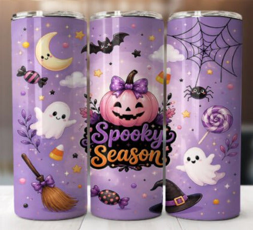 Halloween Spooky Season 20 oz Skinny Tumbler Cup With Straw