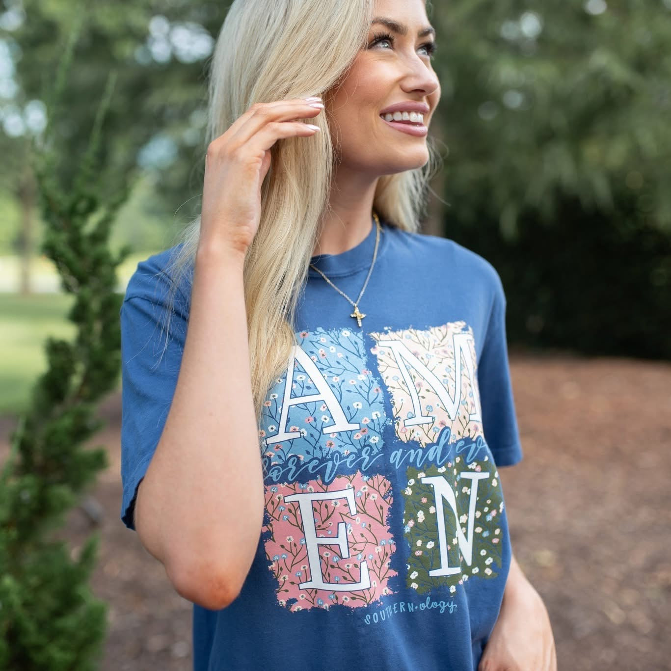 Southernology Amen Patchwork Comfort Colors T-Shirt - SimplyCuteTees
