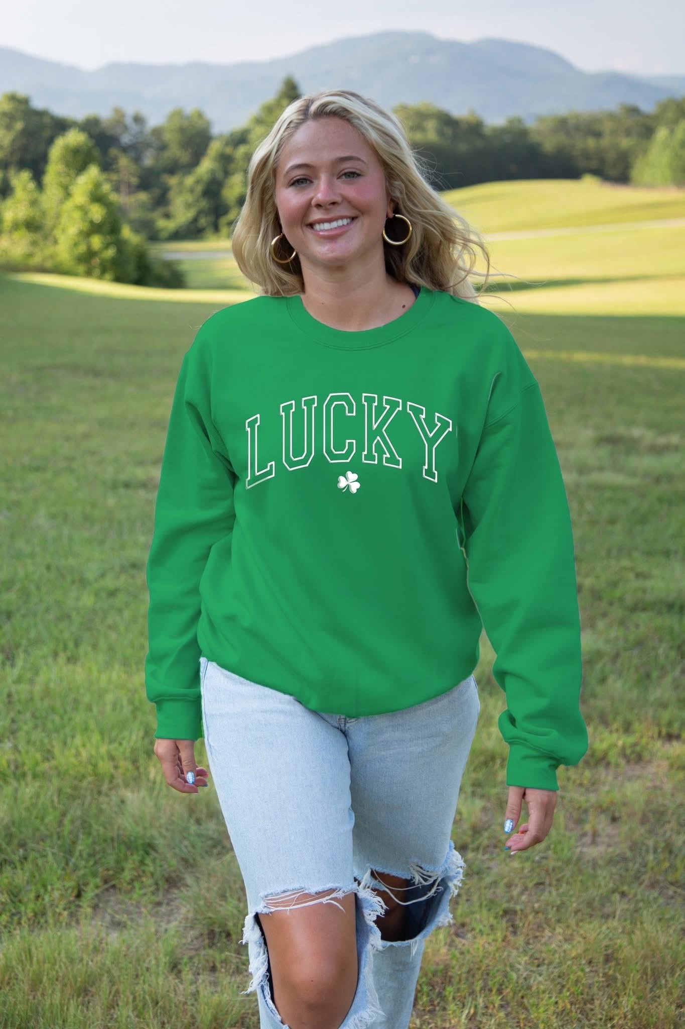 Southernology Lucky Irish Varsity Puff Crew Sweatshirt - SimplyCuteTees