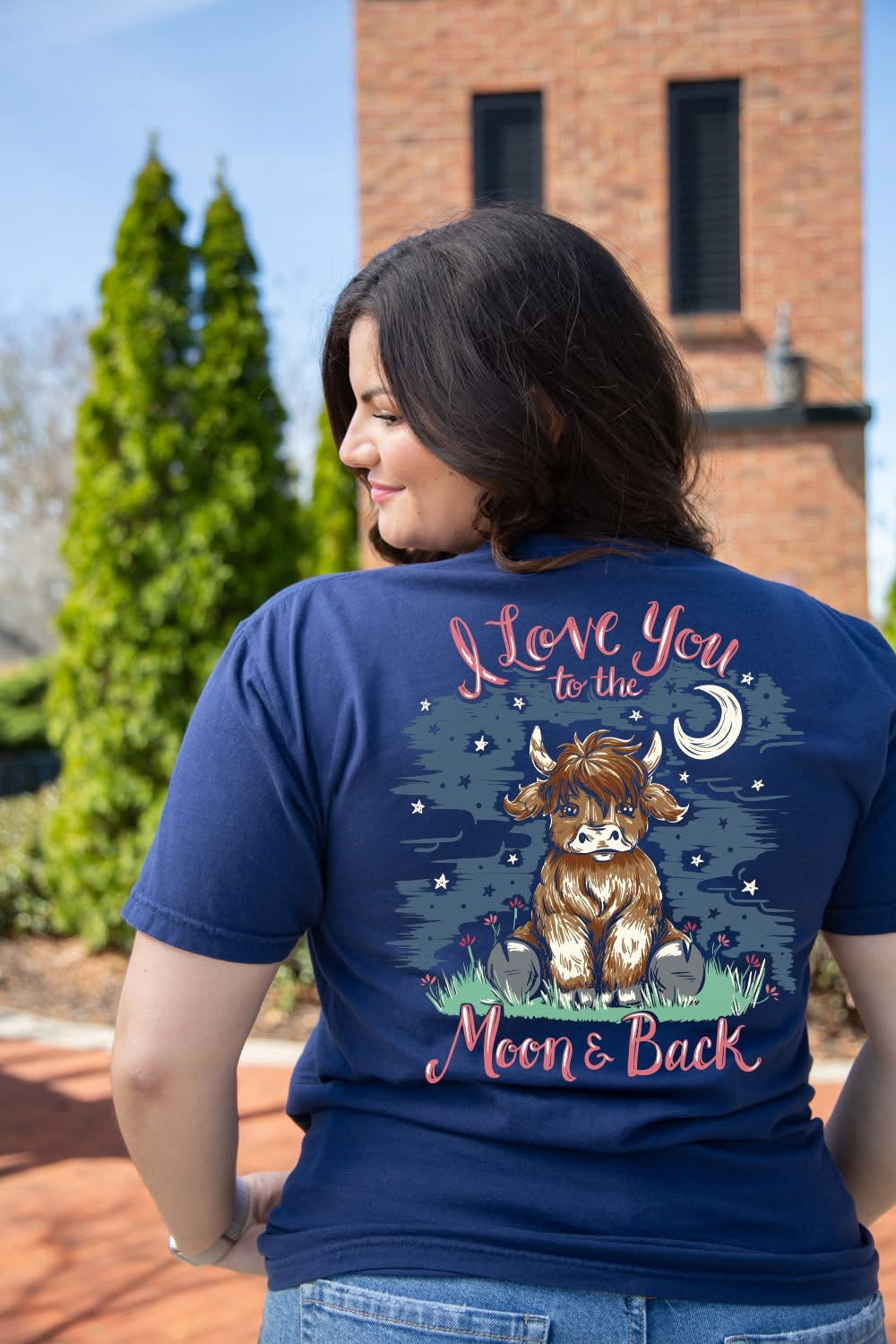 Southernology Love You Moon &amp; Back Cow Comfort Colors T-Shirt - SimplyCuteTees