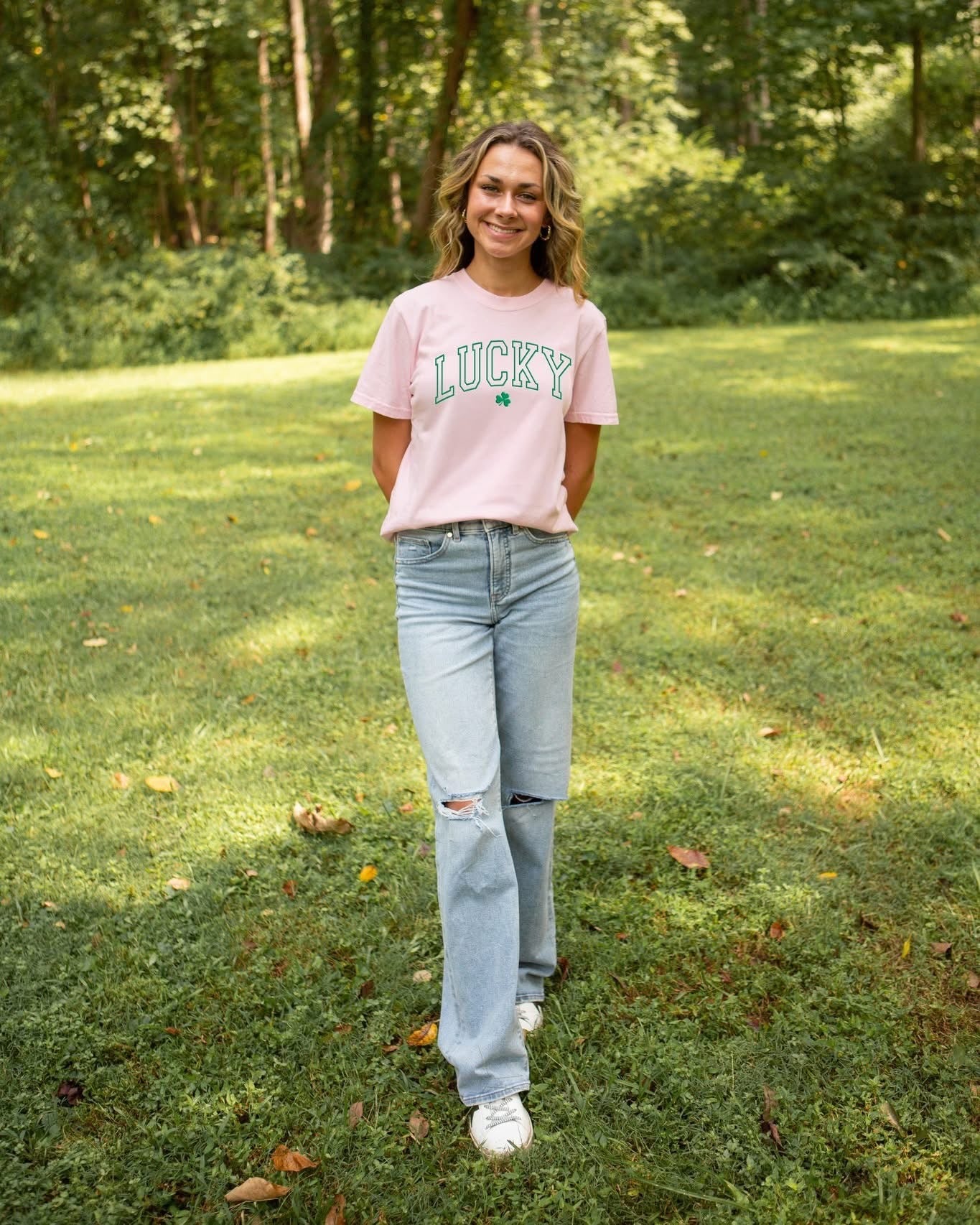 Southernology Lucky Irish Varsity Puff Comfort Colors T-Shirt - SimplyCuteTees