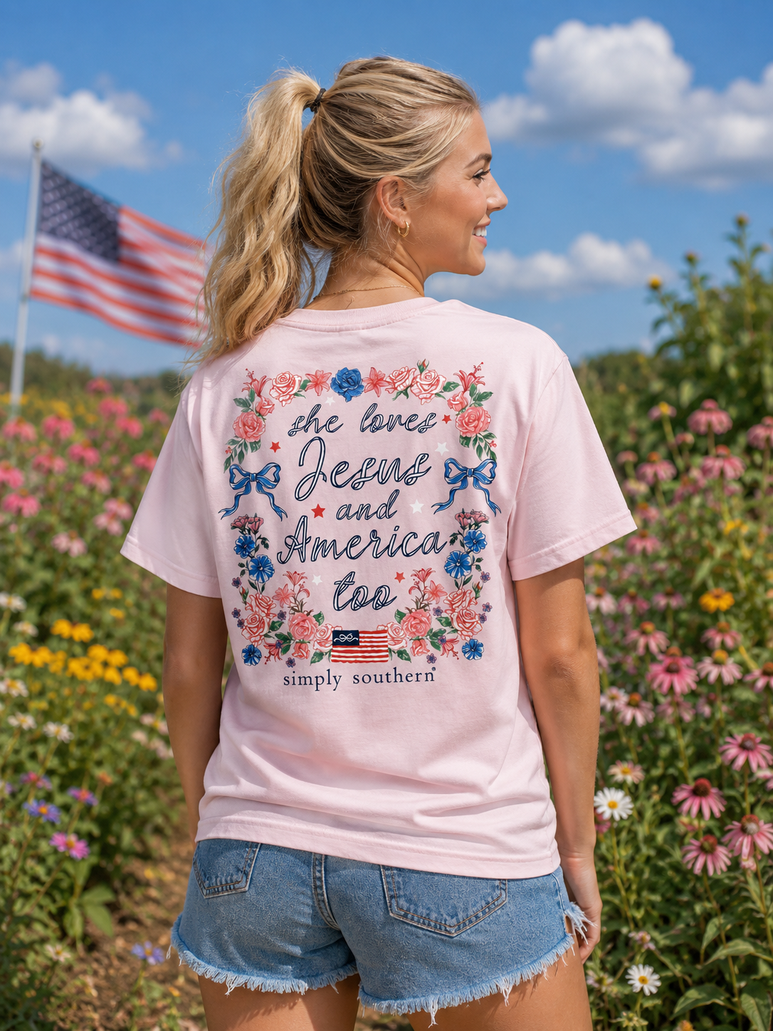 Simply Southern USA Jesus Peony T-Shirt