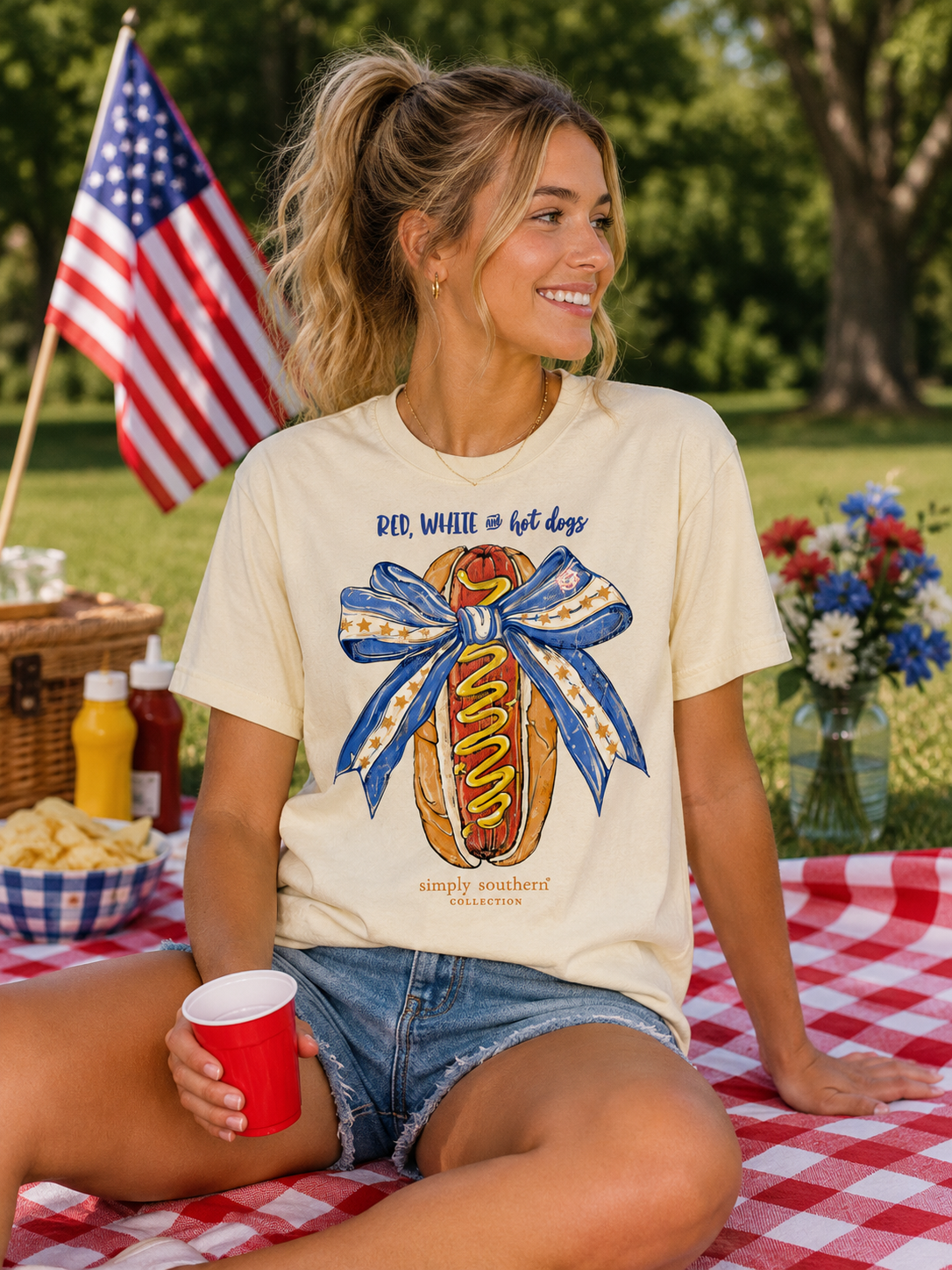 Simply Southern USA Hot Dogs Mineral Washed T-Shirt