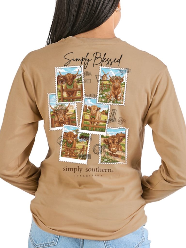 Simply Southern Blessed Cow Stamps Long Sleeve T-Shirt