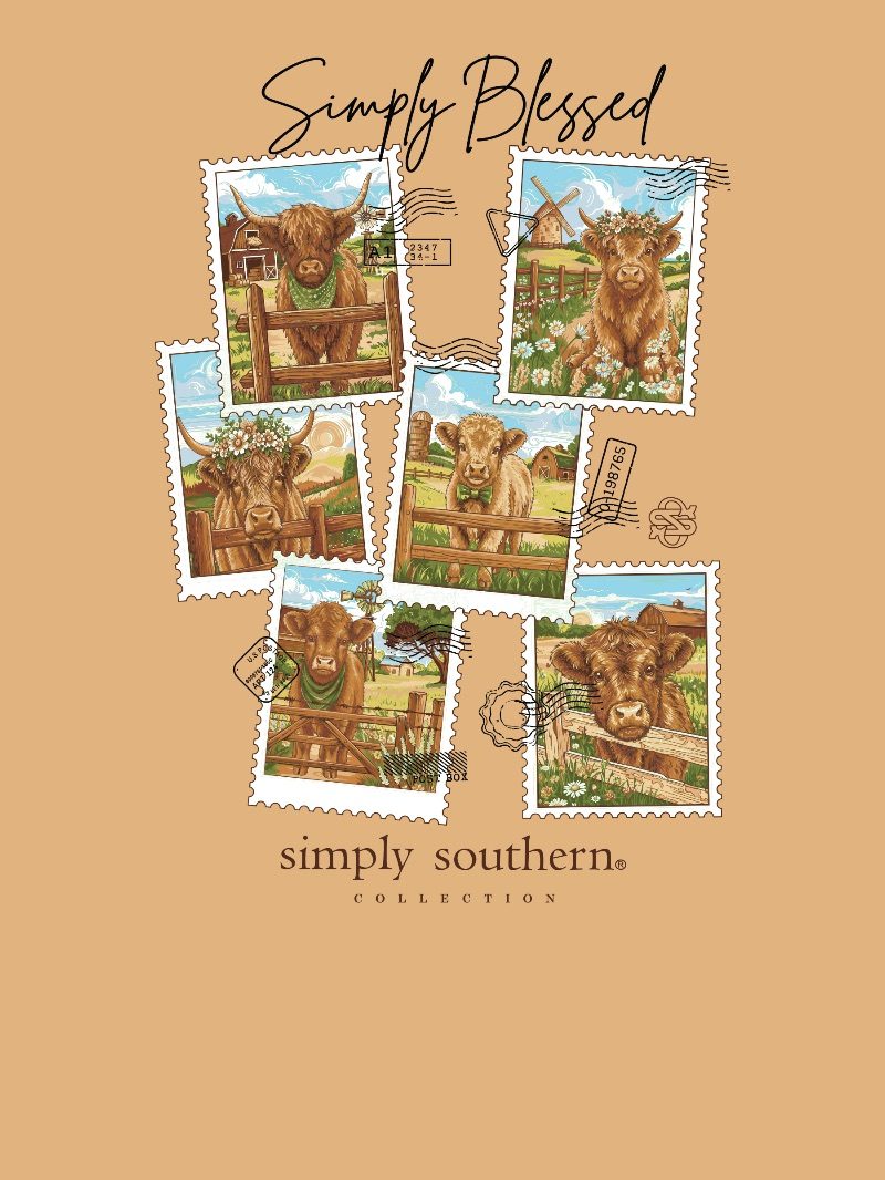 Simply Southern Blessed Cow Stamps Long Sleeve T-Shirt