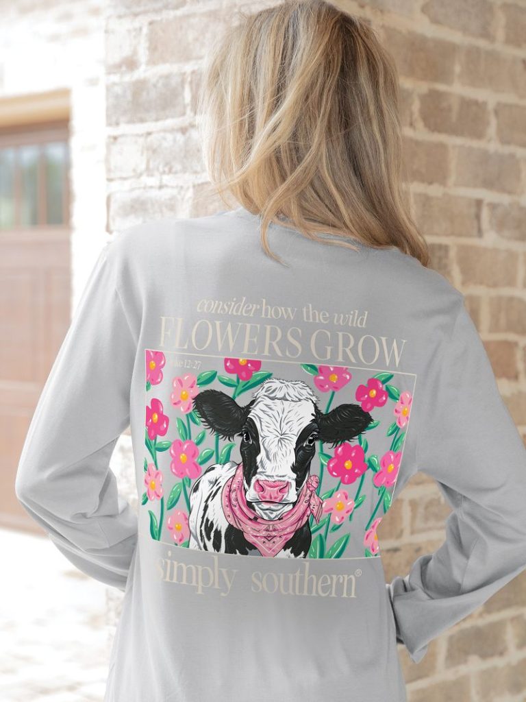 Simply Southern Flowers Grow Cow Long Sleeve T-Shirt - SimplyCuteTees