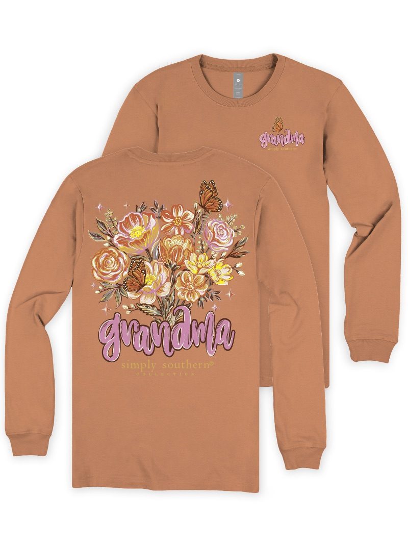 Simply Southern Grandma Flowers Chestnut Long Sleeve T-Shirt