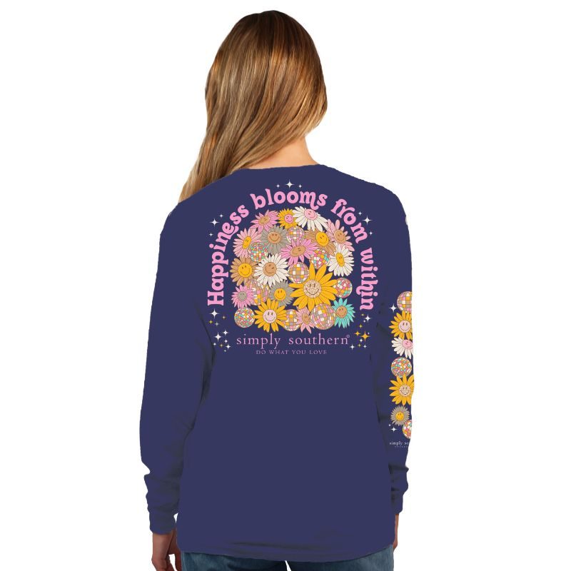 Simply Southern Happiness Blooms Long Sleeve T-Shirt - SimplyCuteTees