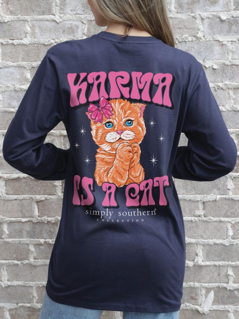 Simply Southern Karma Is A Cat Long Sleeve T-Shirt - SimplyCuteTees