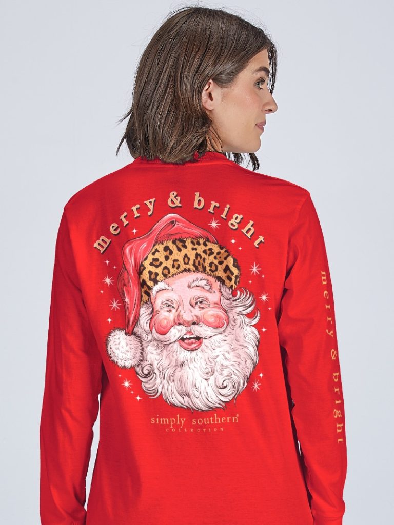 Simply Southern Leopard Santa Holiday Long Sleeve T-Shirt