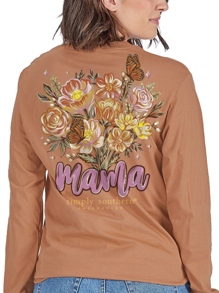 Simply Southern Mama Flowers Chestnut Long Sleeve T-Shirt