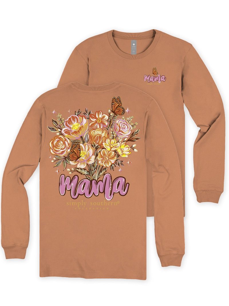 Simply Southern Mama Flowers Chestnut Long Sleeve T-Shirt