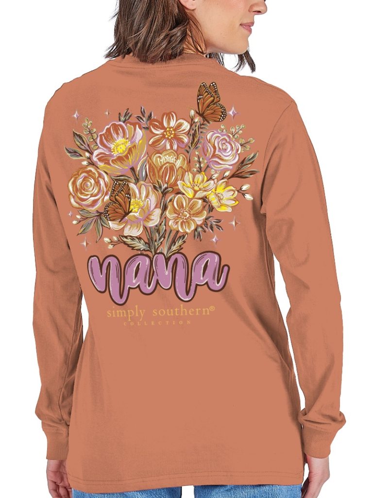 Simply Southern Nana Flowers Chestnut Long Sleeve T-Shirt