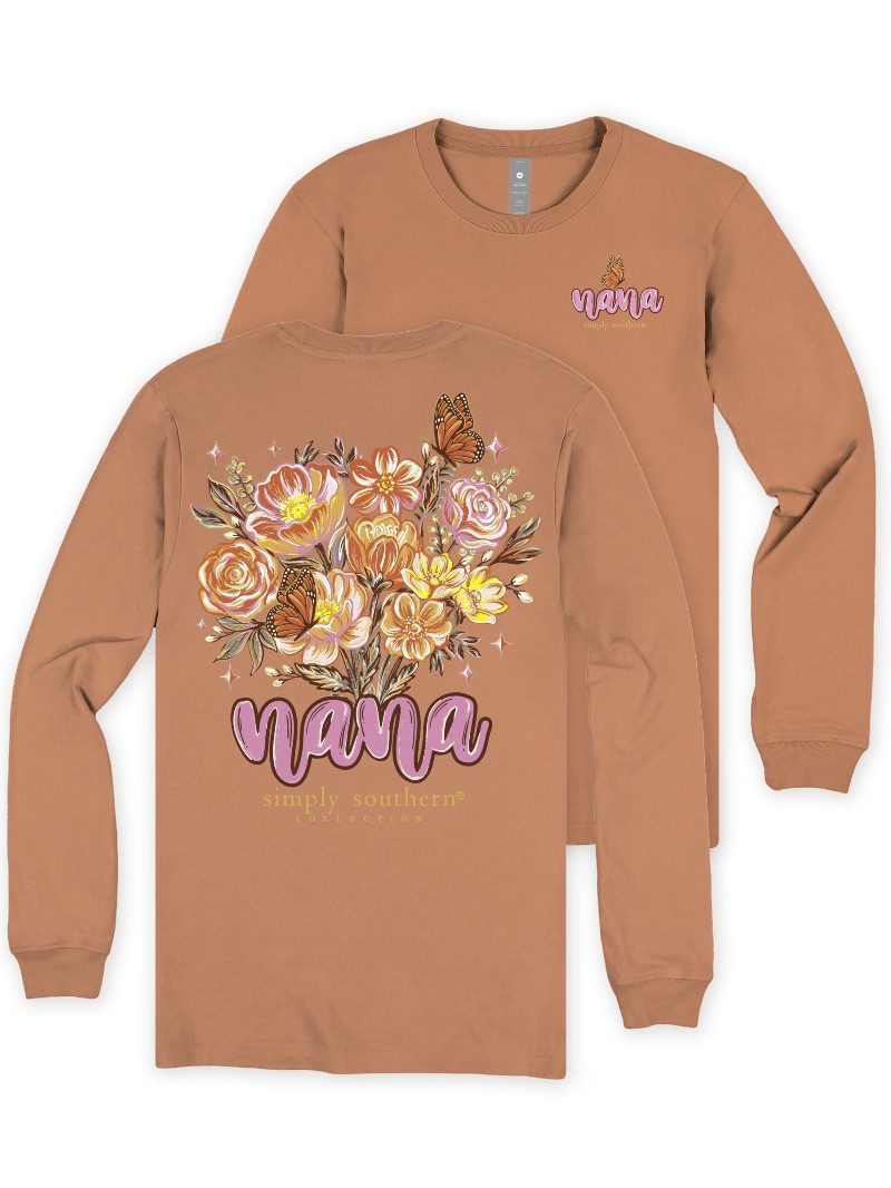 Simply Southern Nana Flowers Chestnut Long Sleeve T-Shirt