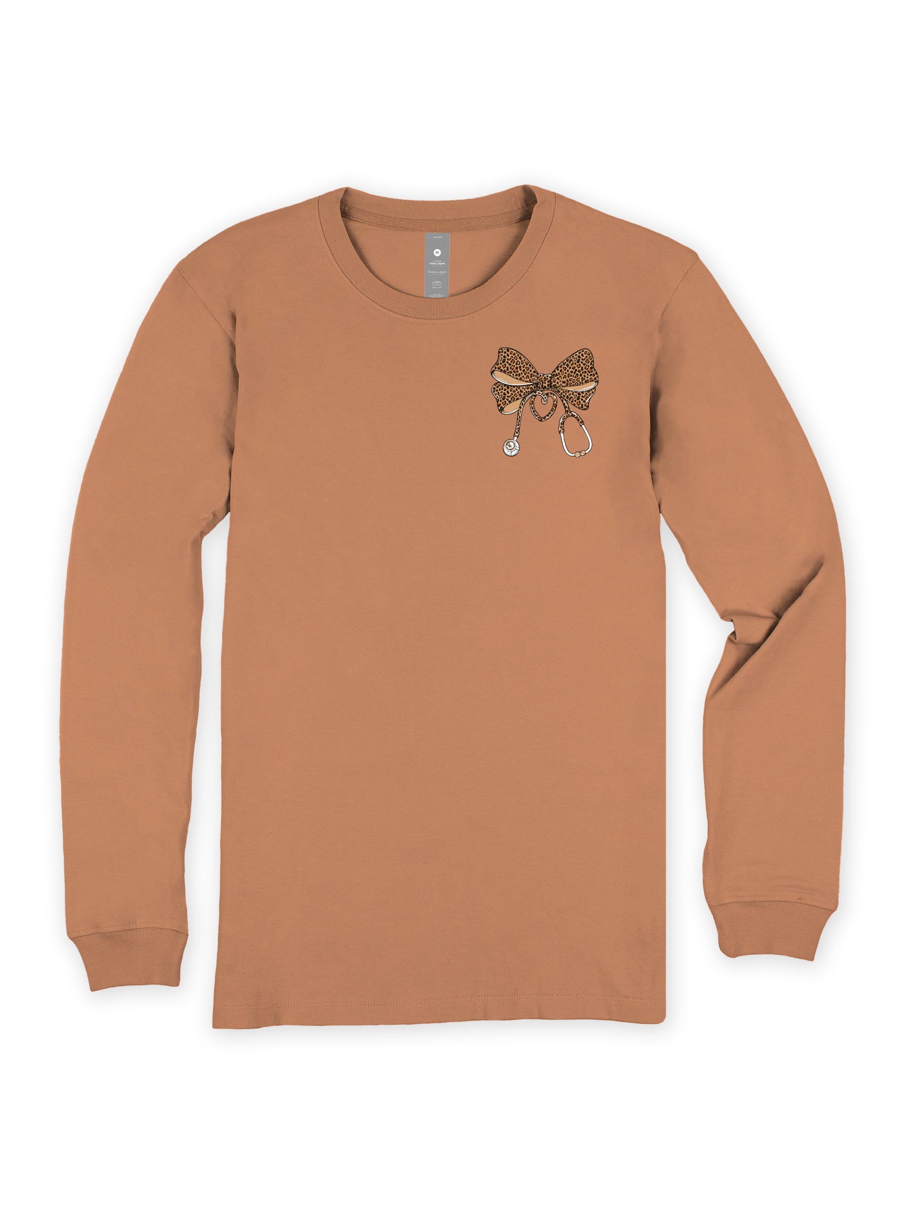 Simply Southern Nurse Leopard Bow Chestnut Long Sleeve T-Shirt