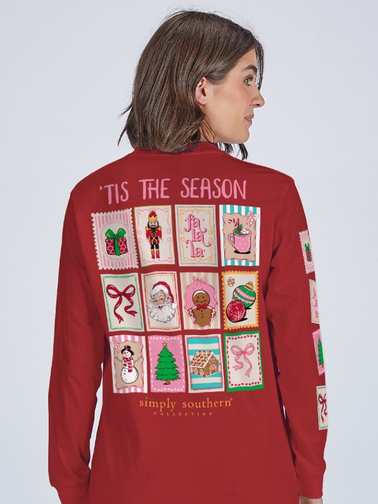 Simply Southern Christmas Stamps Holiday Long Sleeve T-Shirt