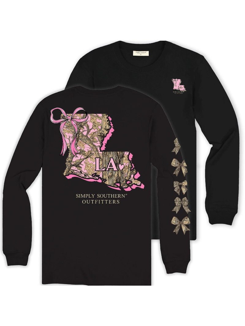 Simply Southern Louisiana Camo Bow Long Sleeve T-Shirt - SimplyCuteTees