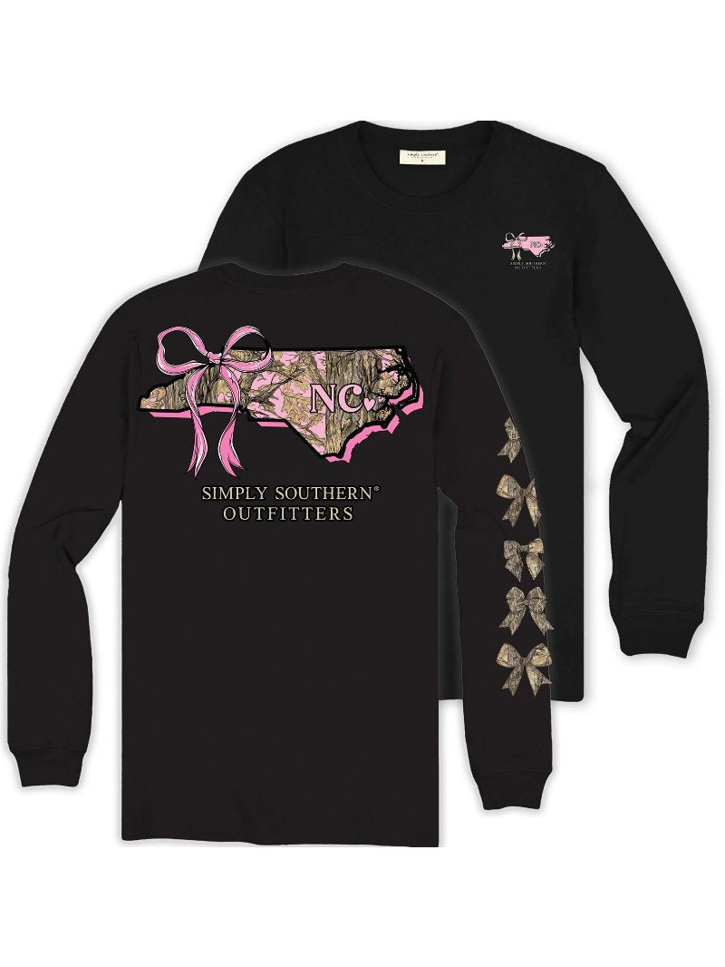 Simply Southern North Carolina Camo Bow Long Sleeve T-Shirt - SimplyCuteTees
