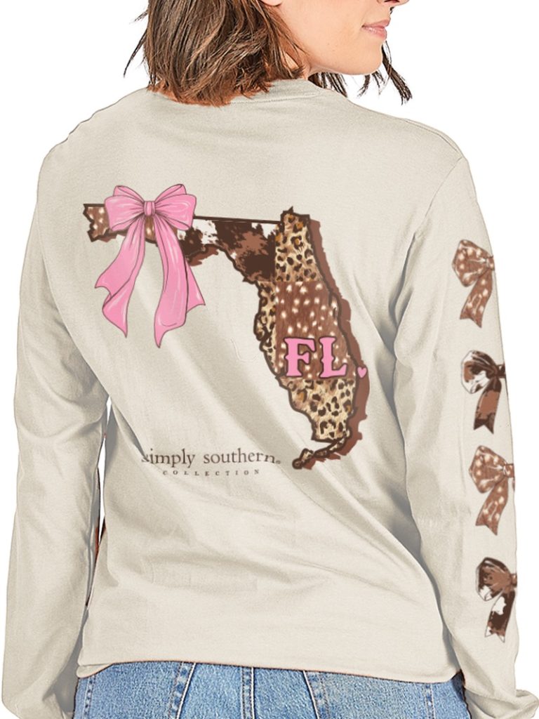 Simply Southern Florida Cow Leopard Print Pattern Long Sleeve T-Shirt