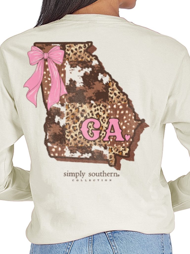 Simply Southern Georgia Cow Leopard Print Pattern Long Sleeve T-Shirt