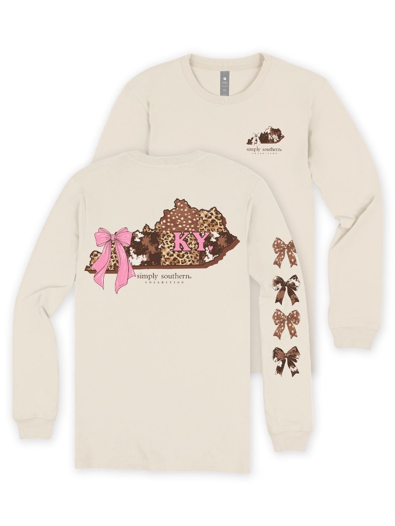 Simply Southern Kentucky Cow Leopard Print Pattern Long Sleeve T-Shirt