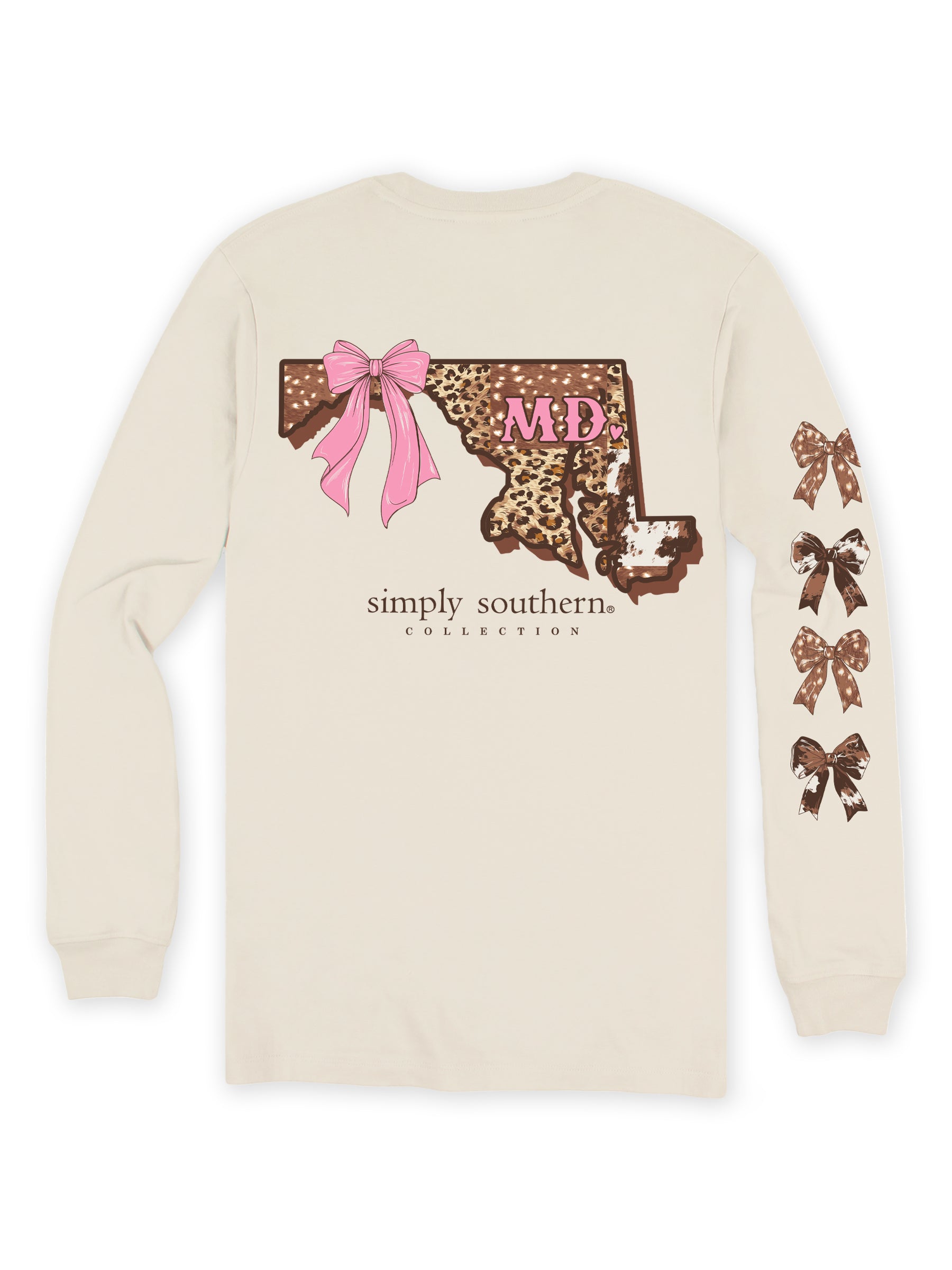 Simply Southern Maryland Cow Leopard Print Pattern Long Sleeve T-Shirt