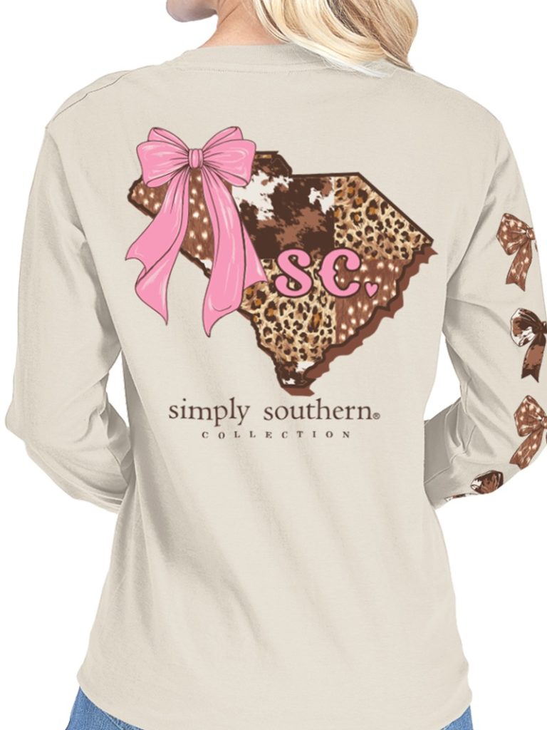 Simply Southern South Carolina Cow Leopard Print Pattern Long Sleeve T-Shirt