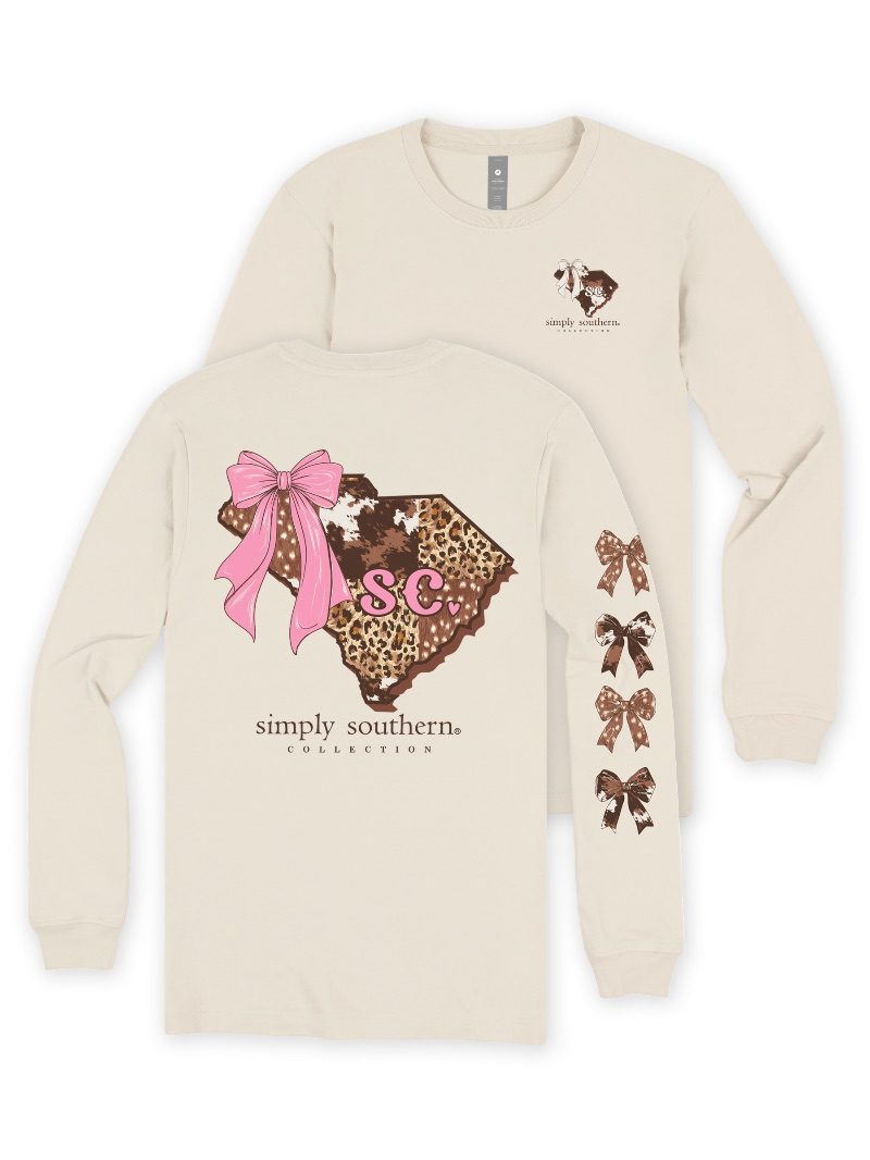 Simply Southern South Carolina Cow Leopard Print Pattern Long Sleeve T-Shirt
