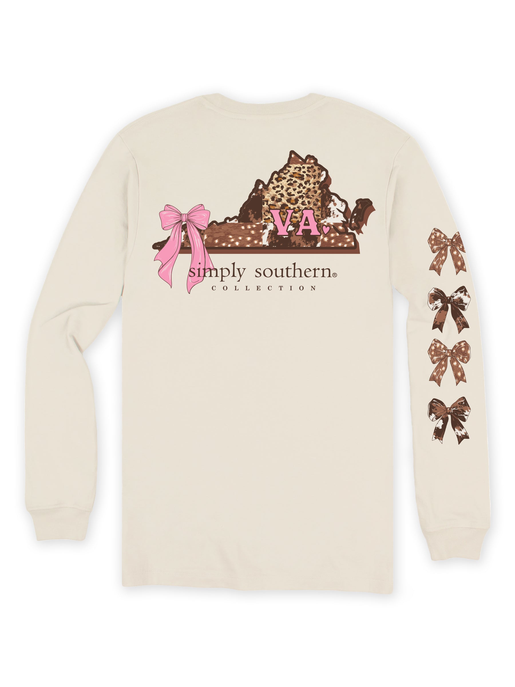 Simply Southern Virginia Cow Leopard Print Pattern Long Sleeve T-Shirt
