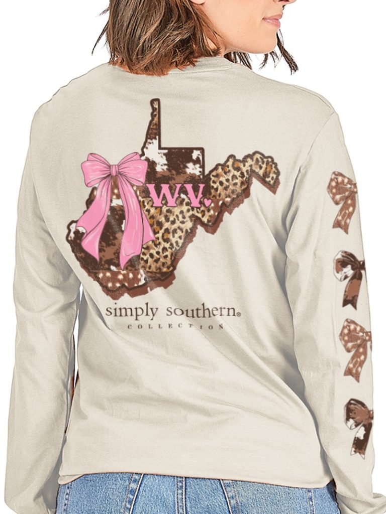 Simply Southern West Virginia Cow Leopard Print Pattern Long Sleeve T-Shirt