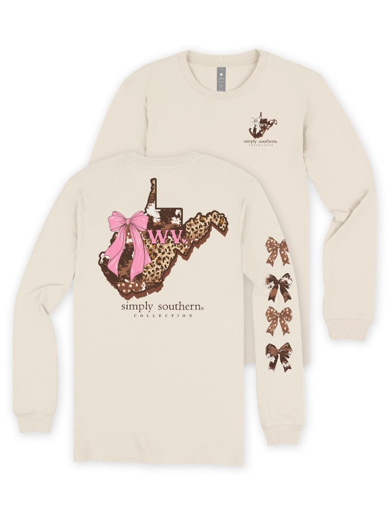 Simply Southern West Virginia Cow Leopard Print Pattern Long Sleeve T-Shirt