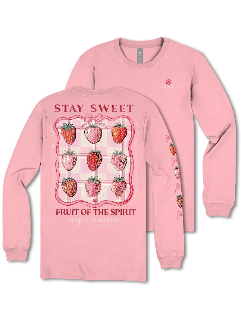 Simply Southern Stay Sweet Strawberry Long Sleeve T-Shirt - SimplyCuteTees