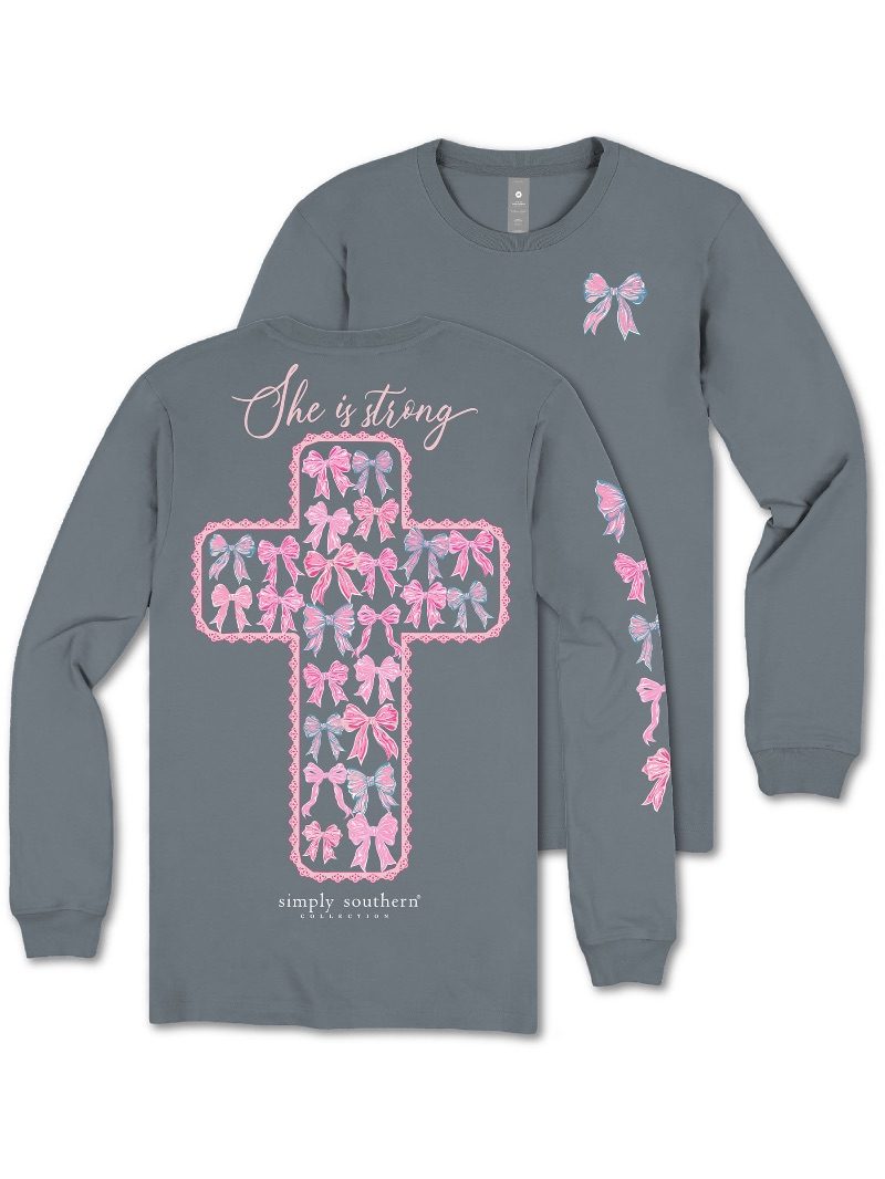 Simply Southern Strong Bow Cross Long Sleeve T-Shirt - SimplyCuteTees
