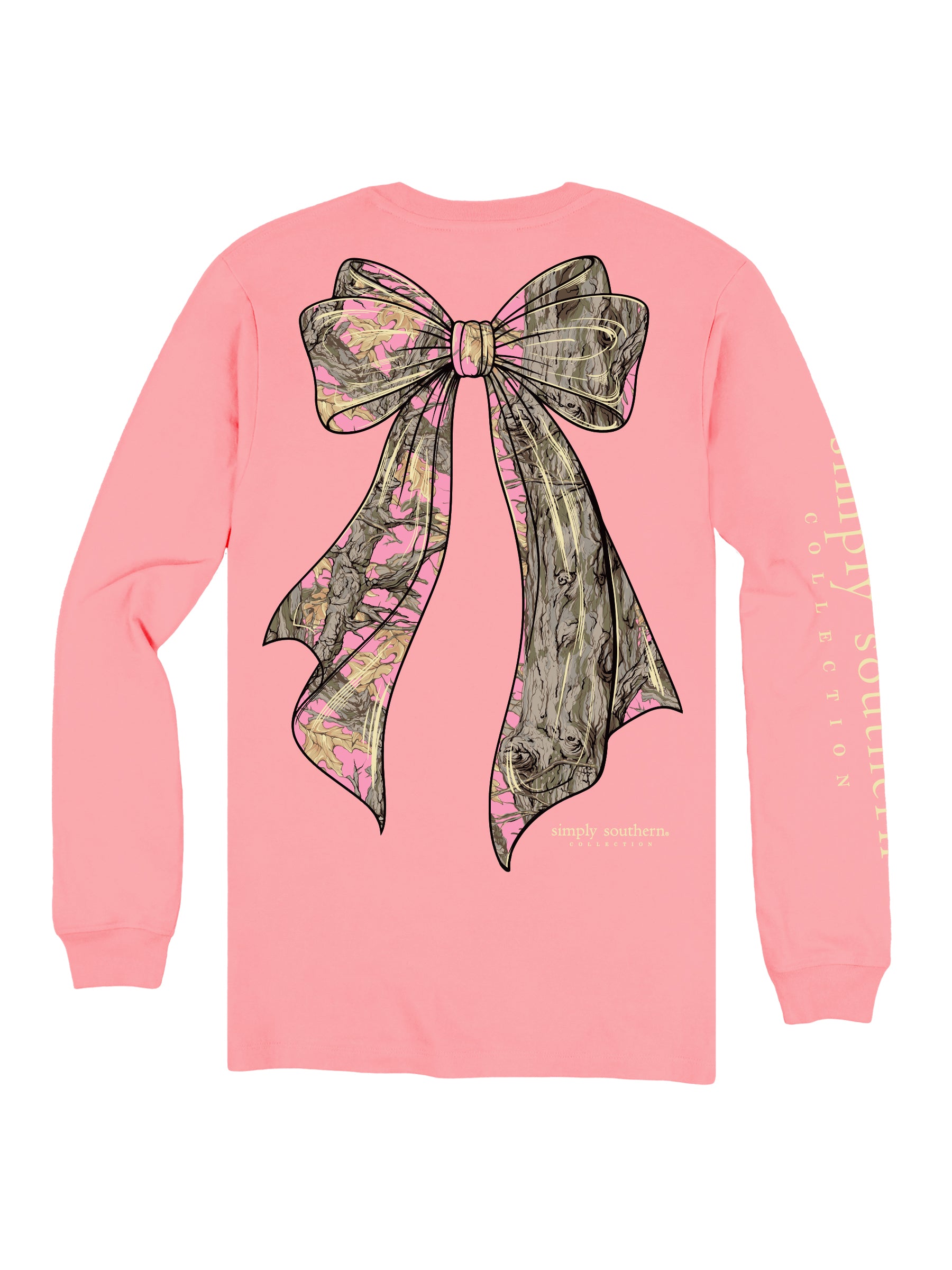 Simply Southern Pink Tree Camo Bow Long Sleeve T-Shirt